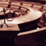 Courtroom in sepia tones