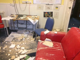 Debris from ceiling collapse