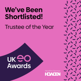 UK EO Awards graphic with the text 'We've Been Shortlisted!' Trustee of the Year